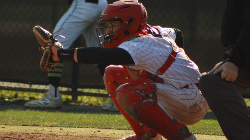 Action photo of BSU catcher Cam Beltramini